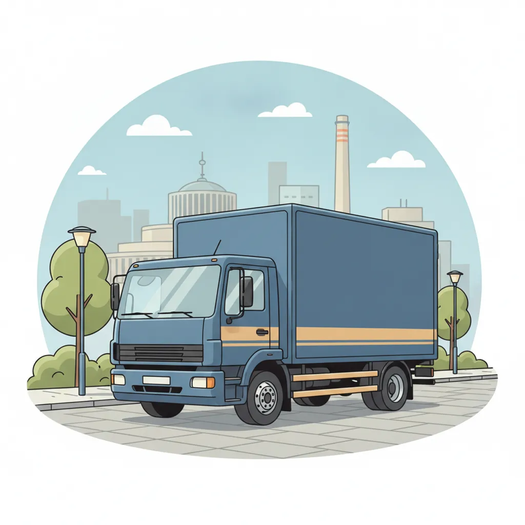 Comic-Illustration: geschlossener Umzugstransporter erreicht Bochum – Umzug von Dortmund nach Bochum