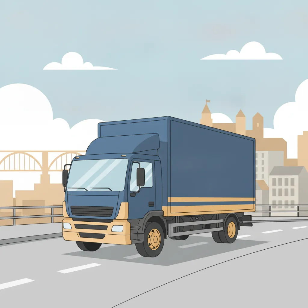 Comic-Illustration: geschlossener Umzugstransporter erreicht Witten – Umzug von Dortmund nach Witten